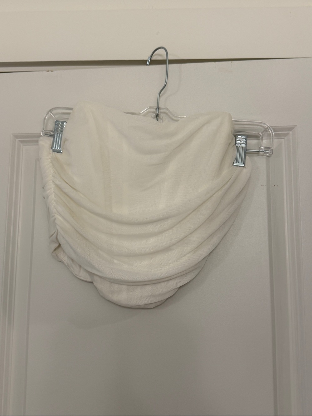 Cream Ruched Strapless Crop Top